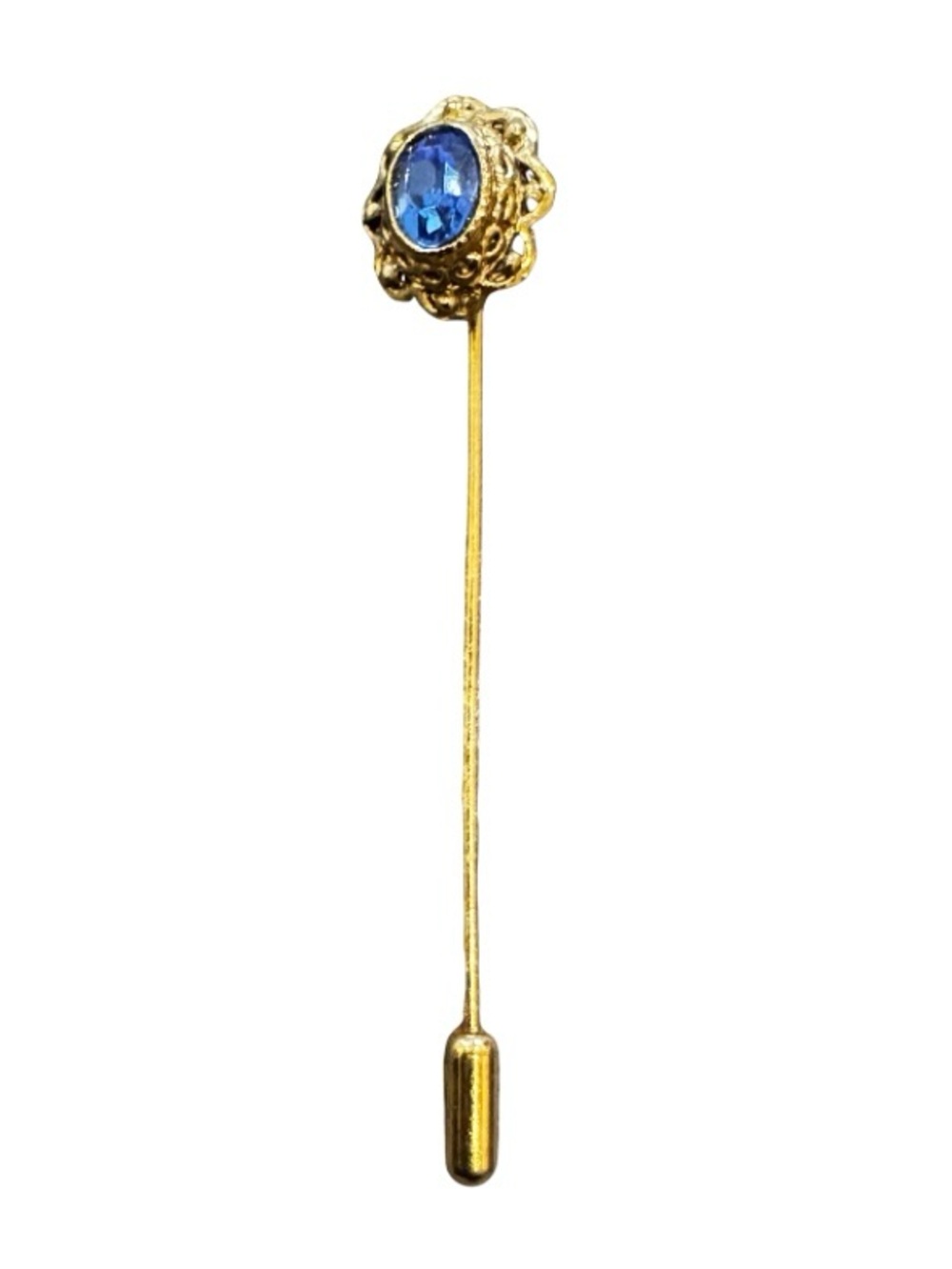Blue Glass Gemstone in Filigree Setting Stick Pin